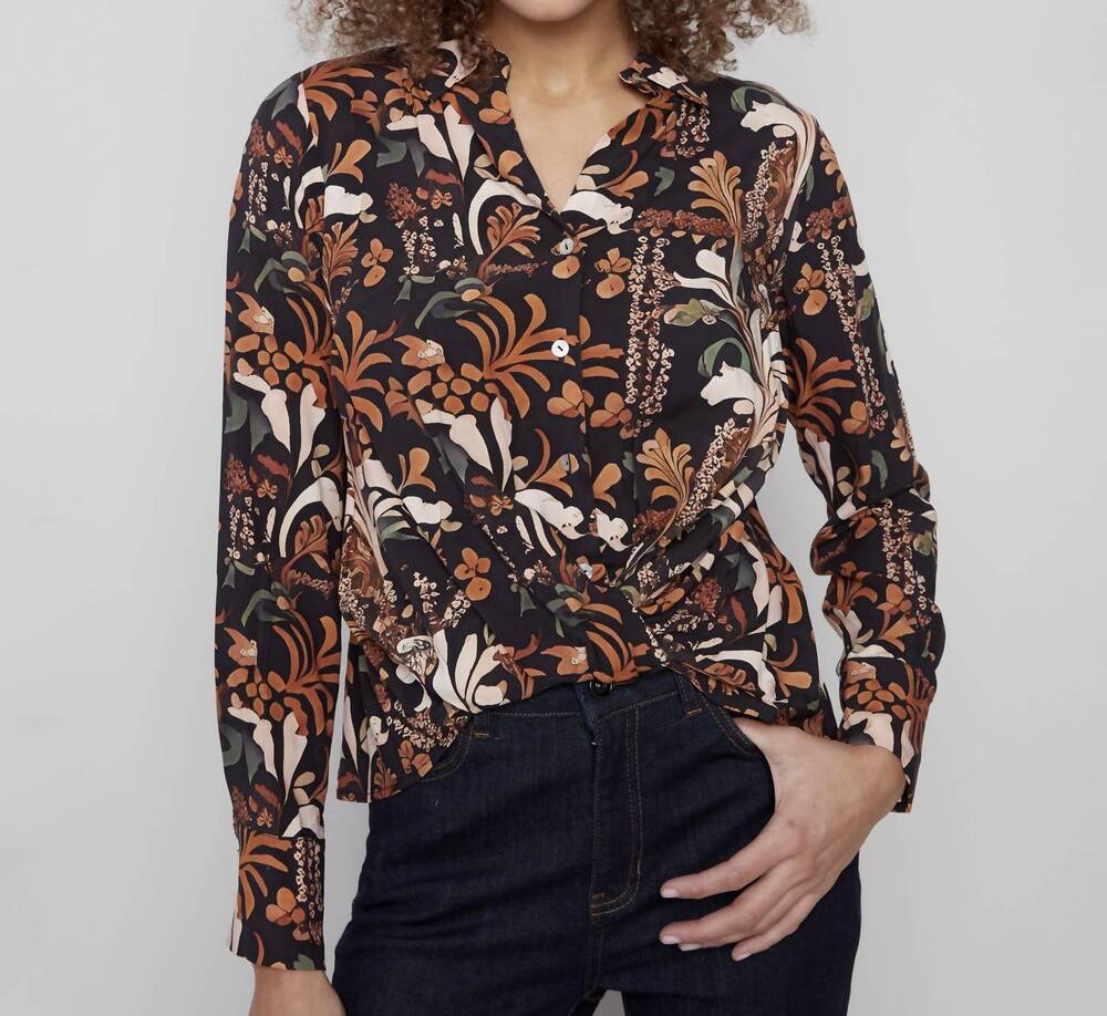NEW CHARLIE B twist front shirt in batik